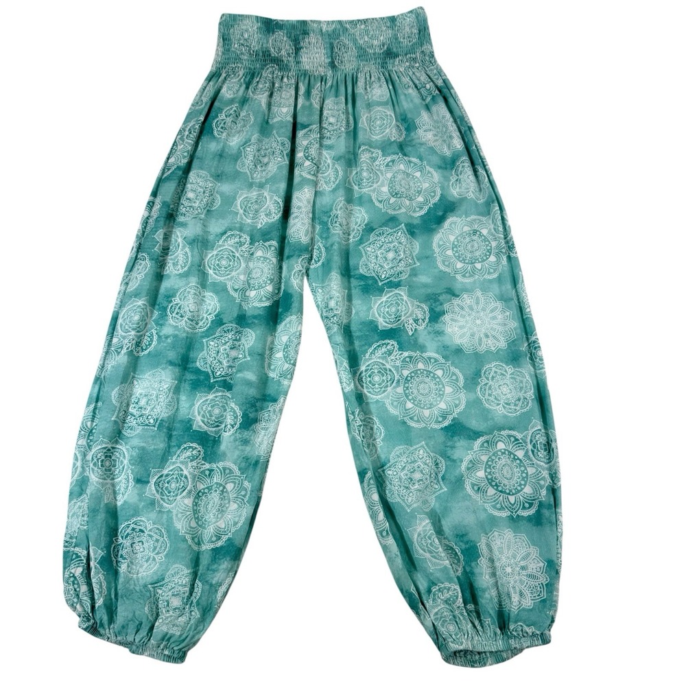 Lotus and Luna Mauve Blue Mandala Harem Pants Smocked Boho Beach Lounge S/M